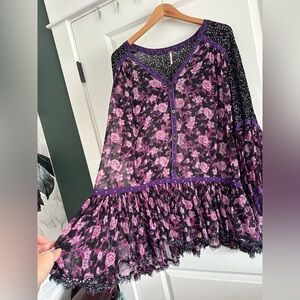 Free people Mix Rosebud print tunic/mini dress Purple Floral Boho - Medium flowy